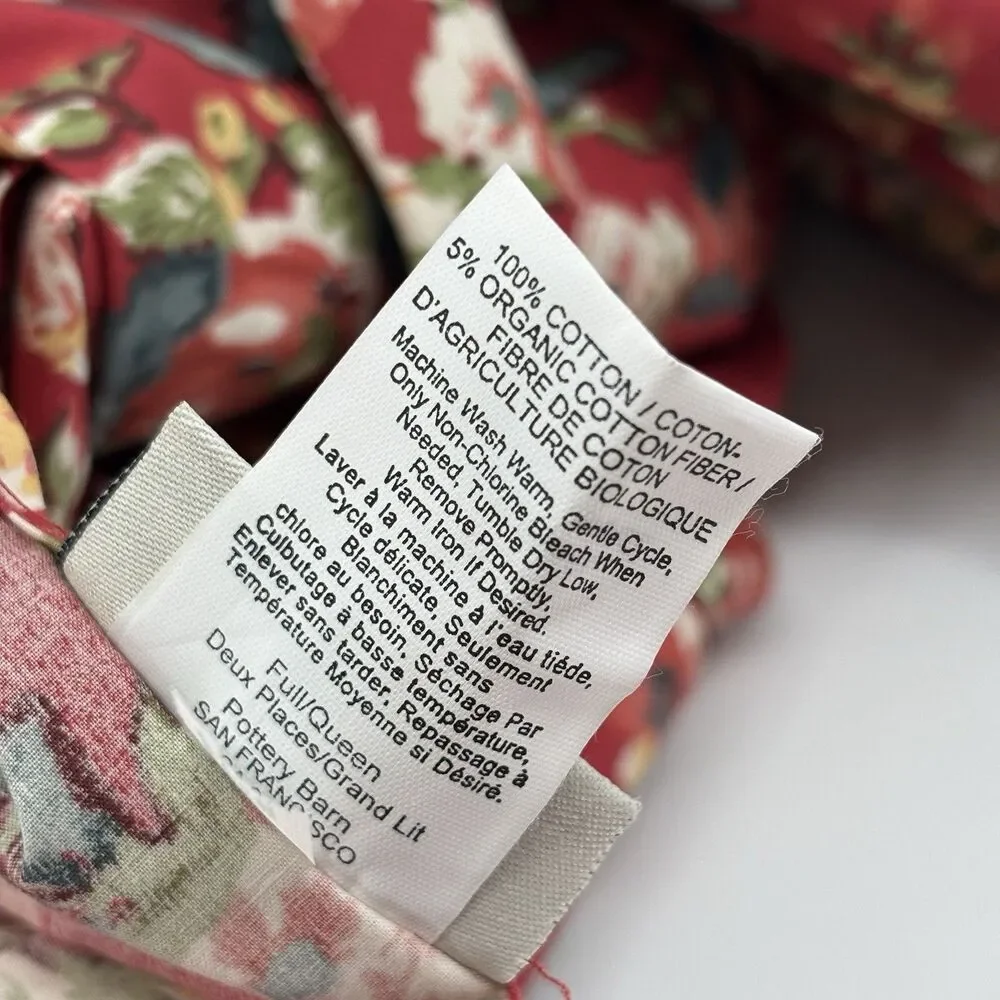 Pottery Barn Red Multi Floral Full Queen Duvet Cover Cotton Traditional Button